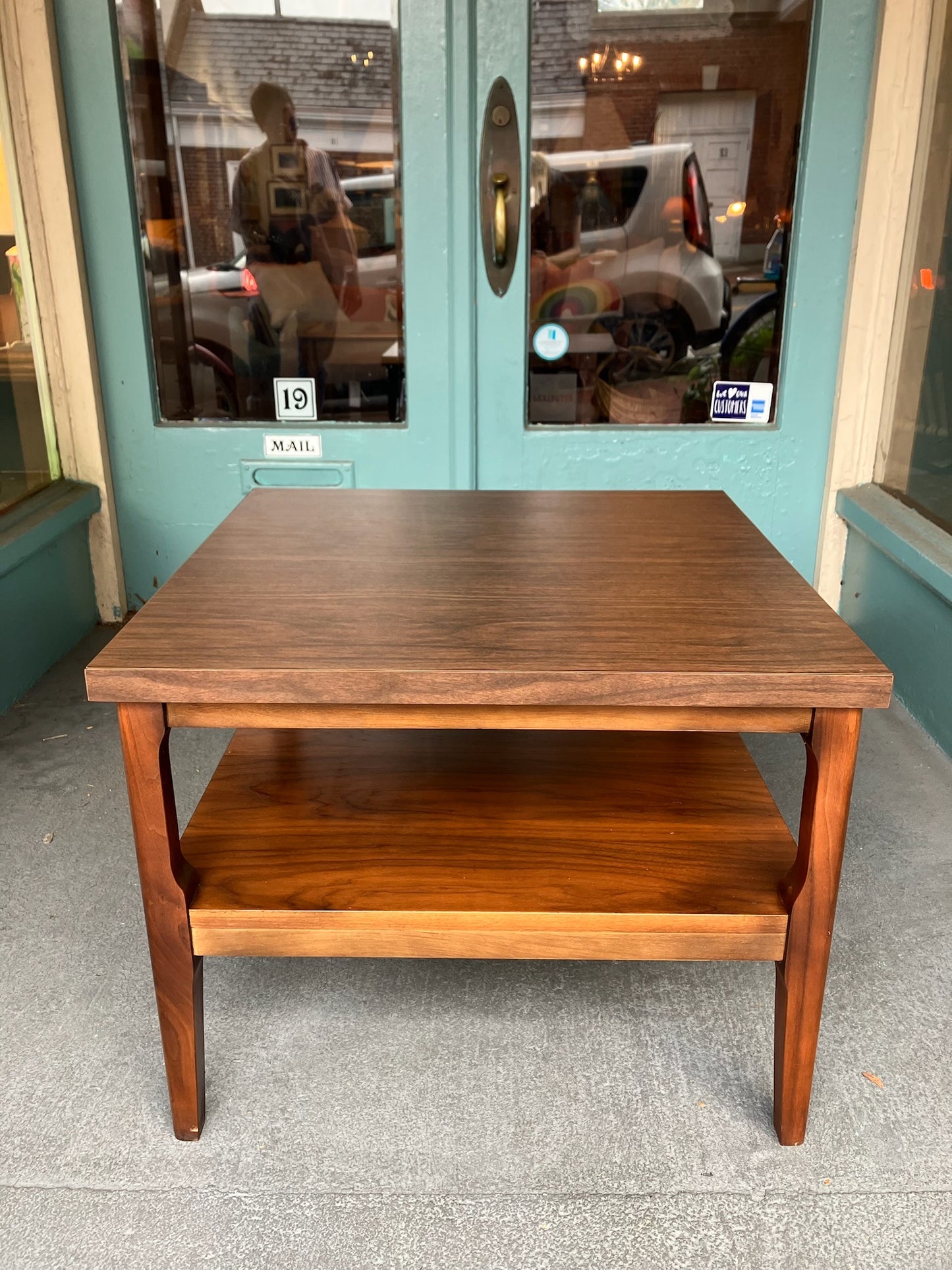 Vintage Walnut Side Table with Laminate Top