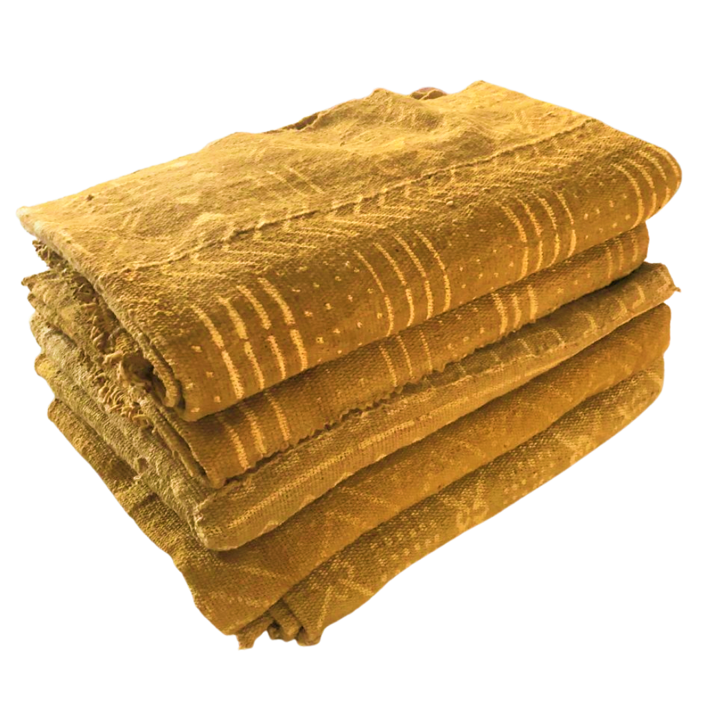Mud Cloth Throw Blanket - Mustard w/ Patterns - Mali, Africa