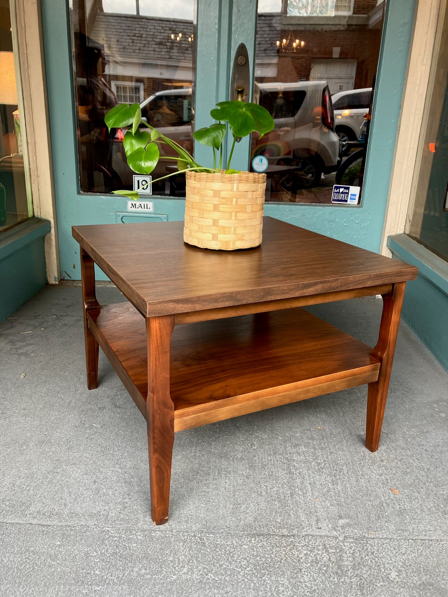 Vintage Walnut Side Table with Laminate Top