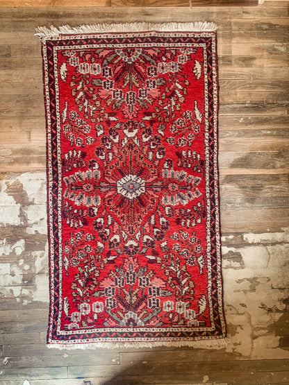 Vintage Iranian lilihan rug made in the 1950s in vibrant reds