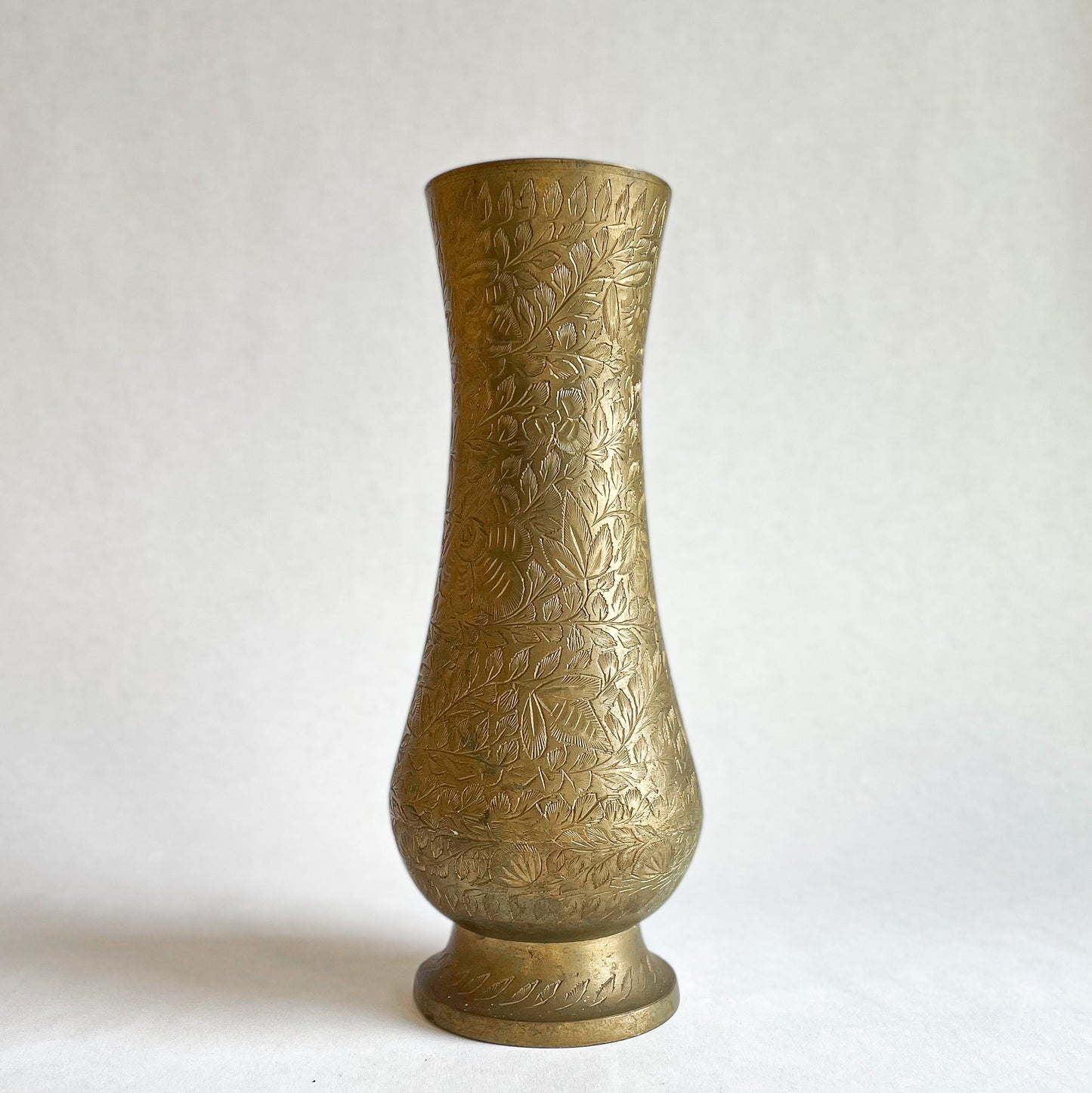 Floral Etched Brass Vase