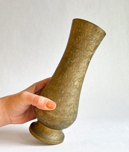 Floral Etched Brass Vase