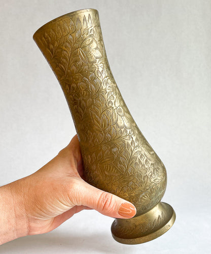 Floral Etched Brass Vase