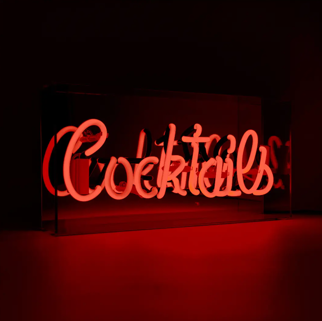 Red "Cocktails" Acrylic Box Neon Light