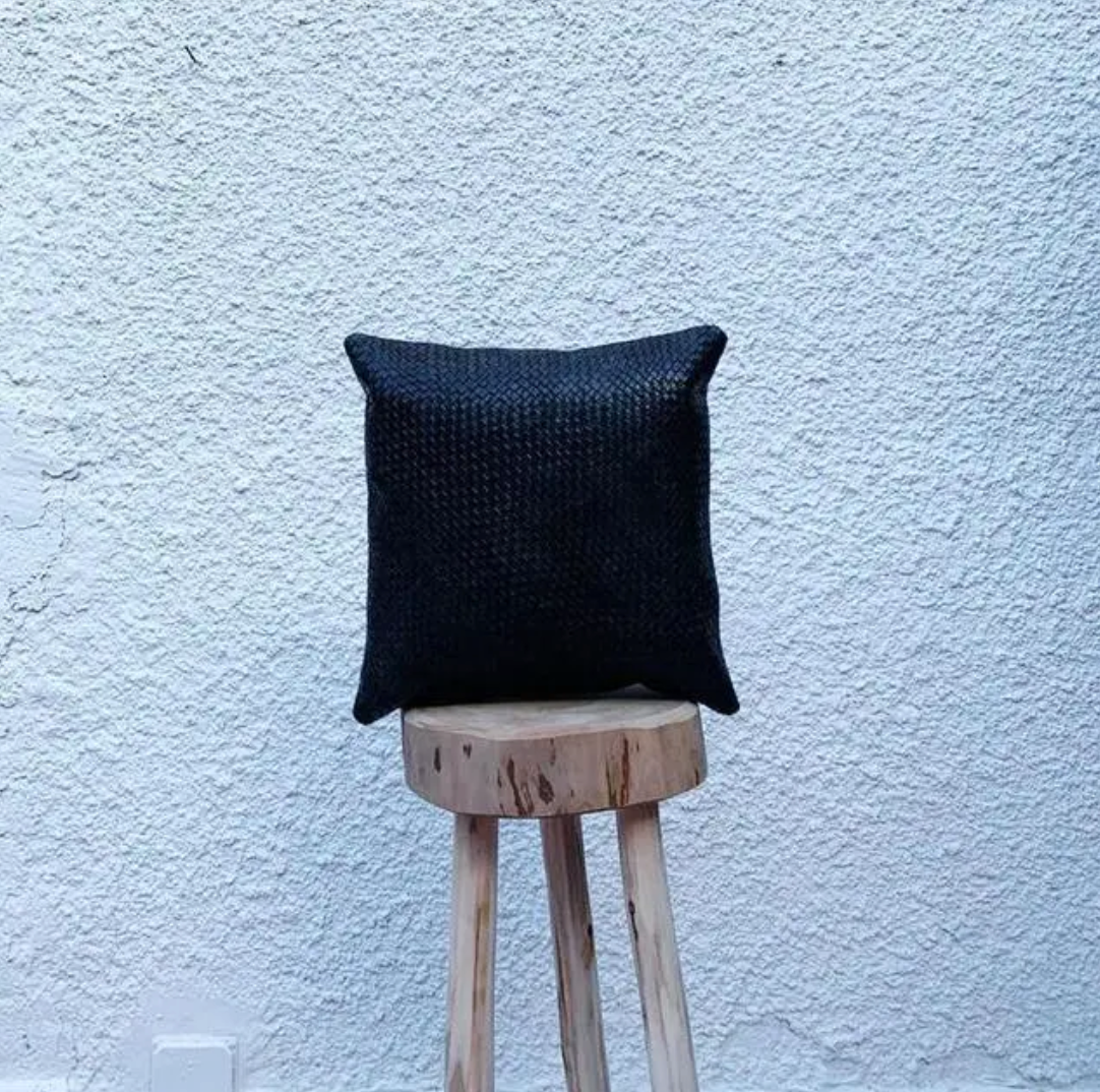 Marrakech Leather Pillow in Blackout