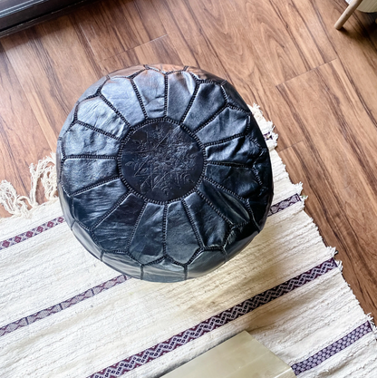 Marrakech Leather Pouf Cover in Blackout