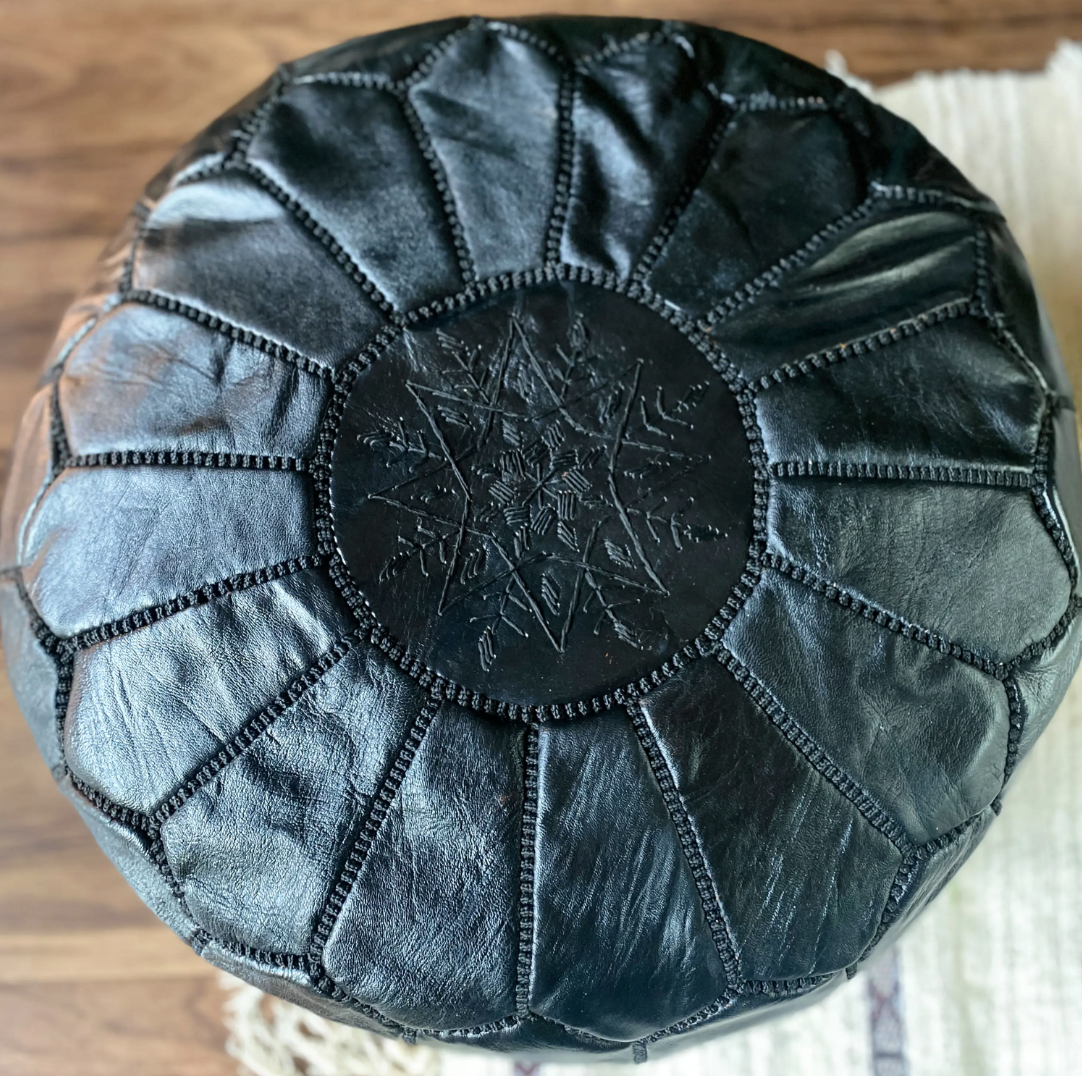 Marrakech Leather Pouf Cover in Blackout