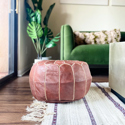 Marrakech Leather Pouf Cover in Chestnut