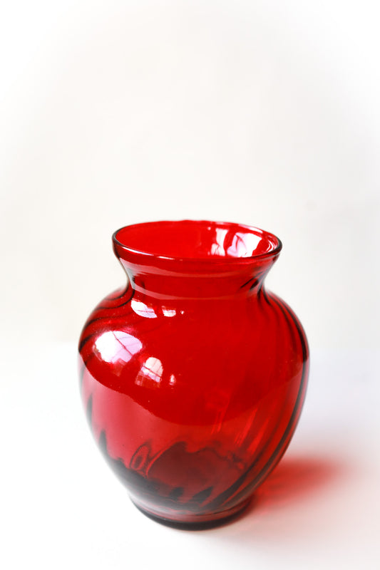 Vintage Cherry Red Glass Swirl Vase Full View