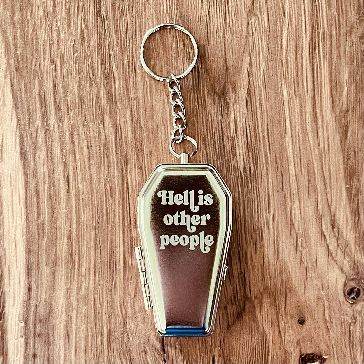 Sartre Hell is Other People coffin Ashtray keychain Engraved