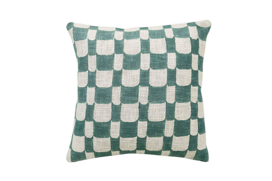 Aaakar Checkered BlockPrinted Throw Pillow blue - 18x18 inch