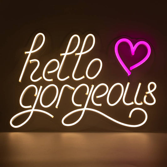 'Hello Gorgeous'  Warm White Neon LED Wall Mountable LED